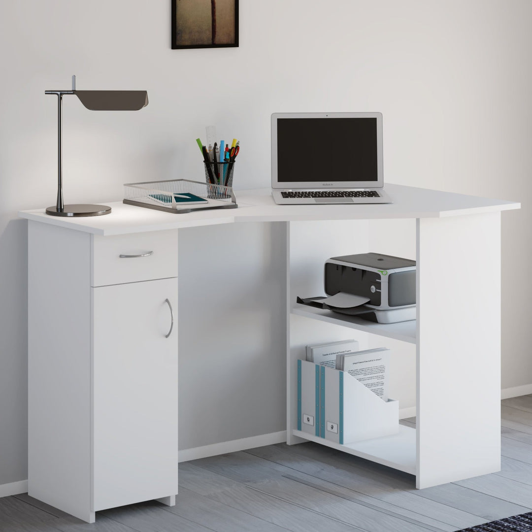 Hjørneskrivebord i tidløst design, hvid