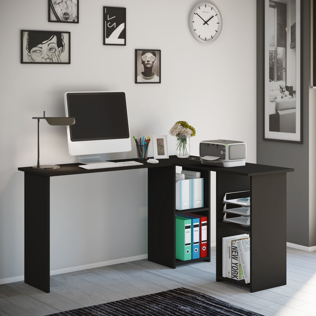 Hjørneskrivebord i tidløst design, sort