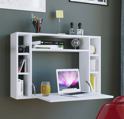 Foldbart skrivebord til væggen, 90 x 60 x 20 cm, hvid