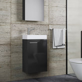 Badeværelsessæt med underskab, spejl og keramisk vask, 70 x 41 x 22 cm, sort