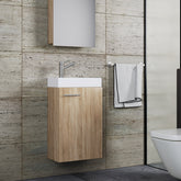 Badeværelsessæt med underskab, spejl og keramisk vask, 70 x 41 x 22 cm, farve: naturfarvet sonoma eg