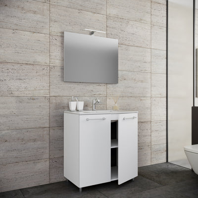 Håndvaskskab med håndvask - badeværelsesmøbelsæt - 80 Cm + Spejl "Sentas" 2 Svingdøre + Fod