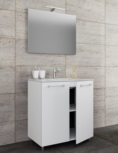 Håndvaskskab med håndvask - badeværelsesmøbelsæt - 80 Cm + Spejl "Sentas" 2 Svingdøre + Fod