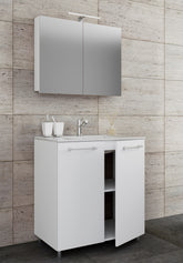 Underskab med keramisk vask og spejl, H. 86 x B. 60 x D. 46 cm, hvid
