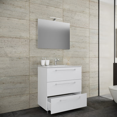 Underskab med keramisk vask og spejl, H. 86 x B. 60 x D. 46 cm, hvid