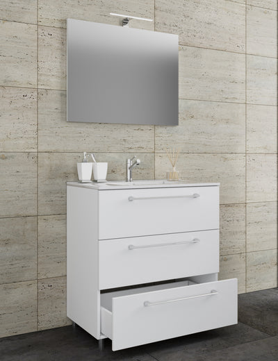 Vaskeskab, vask og spejl, H. 86 x B. 80 x D. 46 cm, hvid