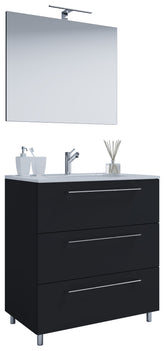Vaskeskab, spejl og vask i keramik, H. 86 x B. 80 x D. 46 cm, sort