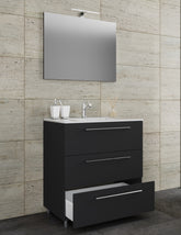 Vaskeskab, spejl og vask i keramik, H. 86 x B. 80 x D. 46 cm, sort