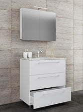 Vaskeskab med vask og spejl, H. 86 x B. 80 x D. 46 cm, hvid
