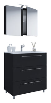 Vaskeskab, spejl og vask, H. 86 x B. 80 x D. 46 cm, sort