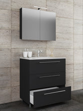 Underskab med keramisk vask og spejl, H. 86 x B. 80 x D. 46 cm, sort