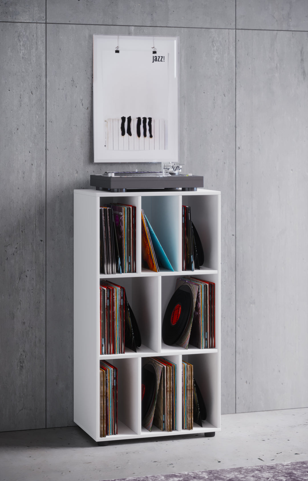 Vinylmøbel/reol, plads til 250 vinylplader, 115x60x34 cm, hvid