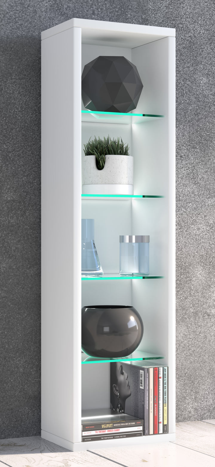 Reol med glashylder, plads til 102 CDer, 36 DVDer, 77 x B. 21 x T. 20 cm, hvid