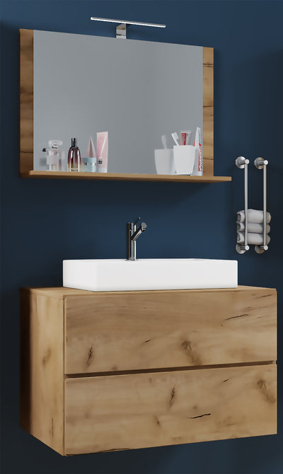 Håndvaskskab med håndvask - badeværelsesmøbelsæt - "Lendas M" 80 Cm | Med Spejl