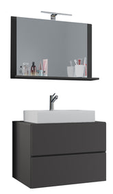 3-delt badeværelsessæt, 60 cm, med spejl, grå