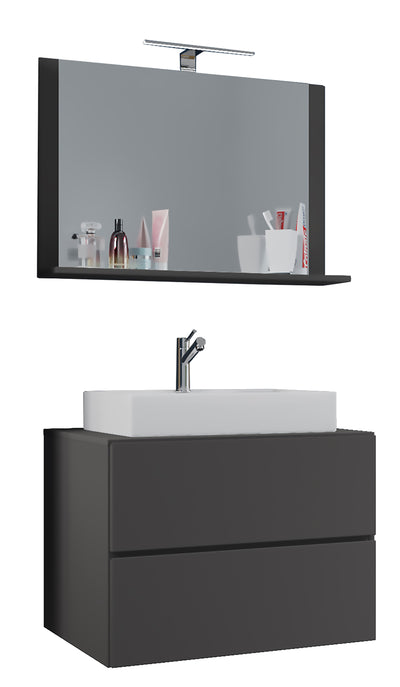 3-delt badeværelsessæt, 60 cm, med spejl, grå