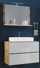 Håndvaskskab med håndvask - badeværelsesmøbelsæt - "Lendas M" 60 Cm | Med Spejl