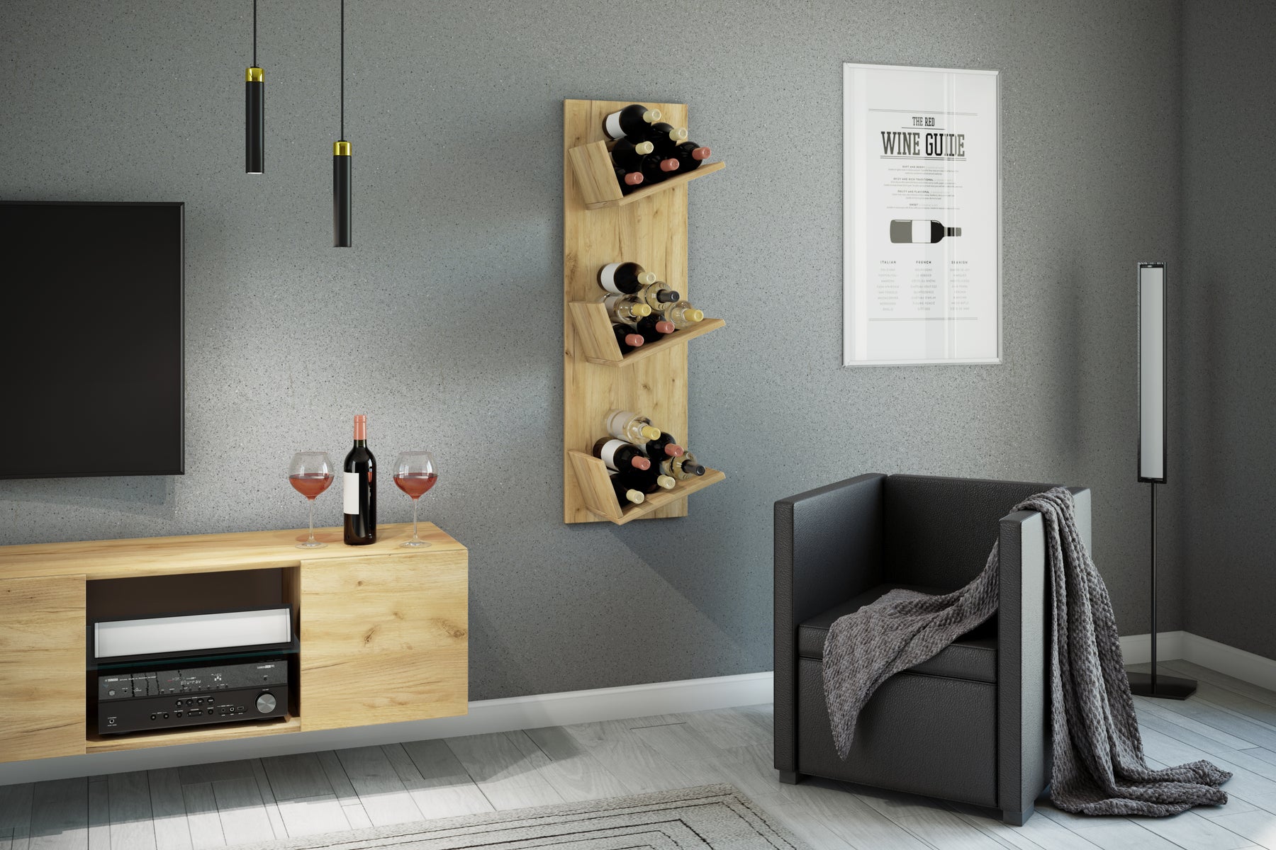 Træ vinreol i honning eg finish