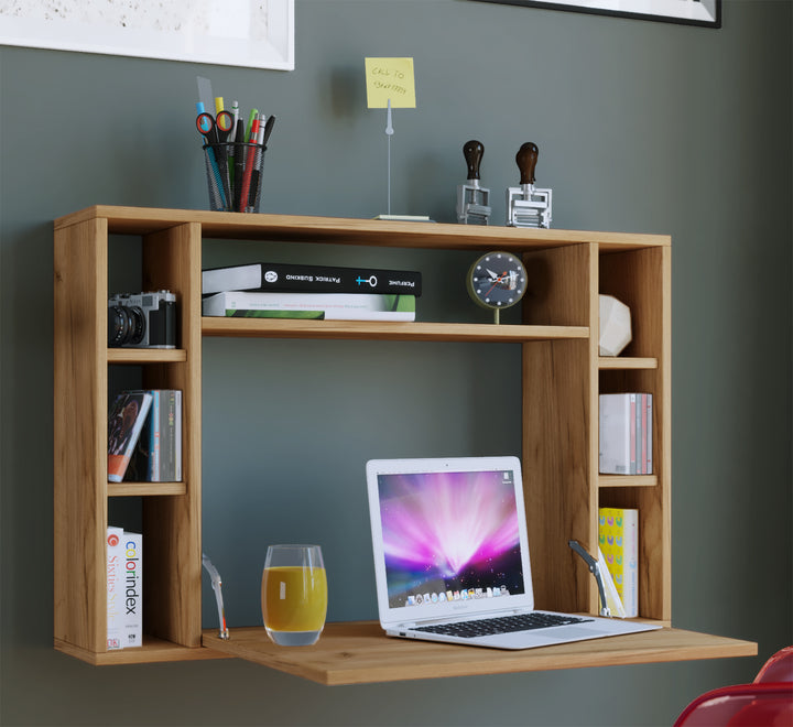Laptop vægskrivebord, 60x90x20 cm, naturfarvet