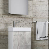 Badeværelsessæt med underskab, spejl og keramisk vask, 70 x 41 x 22 cm, farve: beton-look, grå