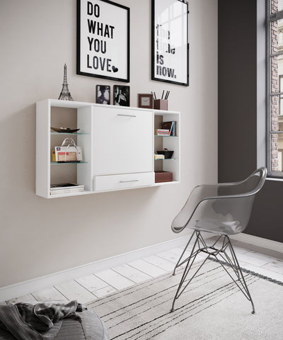 Pladsbesparende skrivebord til vægophæng, 60 x 115 x 20 cm, hvid