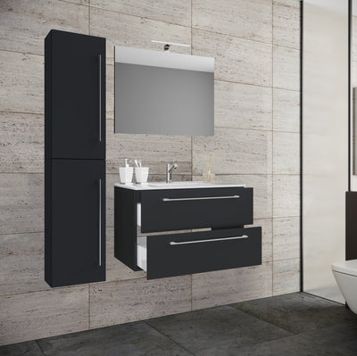 4-delt badeværelsessæt, 2 skuffer" 60cm spejl + højskab, sort