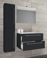 4-delt badeværelsessæt, 2 skuffer" 60cm spejl + højskab, sort