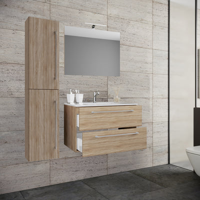 4-delt badeværelsessæt "Badinos 2 skuffer" 60cm spejl + højskab