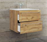 Badeværelsessæt, underskab og keramisk håndvask, 52 x 61 eller 81 x 46 cm, eg honning naturfarvet