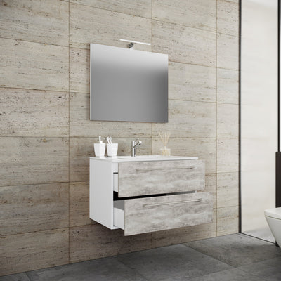 Underskab med keramisk vask og spejl, h. 50 x b. 80 x d. 46 cm, grå