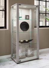 Vitrineskab i glas,115 x 50 x 38 cm, sølv