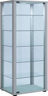 Vitrineskab i glas, 115 x 50 x 38 cm, sølv