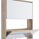 Skoskab med vippefunktion og spejl, 112 x 63 x 17 cm, hvid og naturfarvet