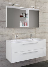 Underskab med keramisk vask og spejl, h. 51 x b. 111 x d. 46 cm, hvid