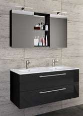 Underskab med keramisk vask og spejl, h. 51 x b. 111 x d. 46 cm, sort