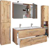Badeværelsesmøbler - underskab, dobbelt vask, spejlskab, højskab - 51 x 111 x 46 cm, træfarvet