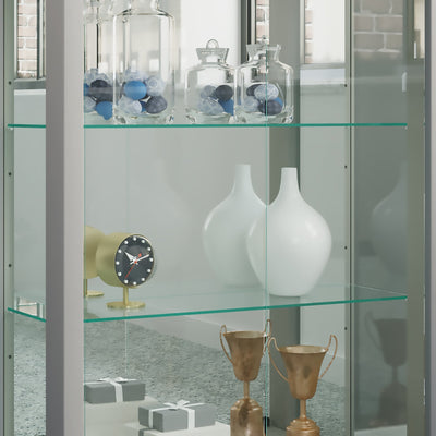 Gulvstående vitrineskab med spejl, 80 x 60 x 25 cm, sølv