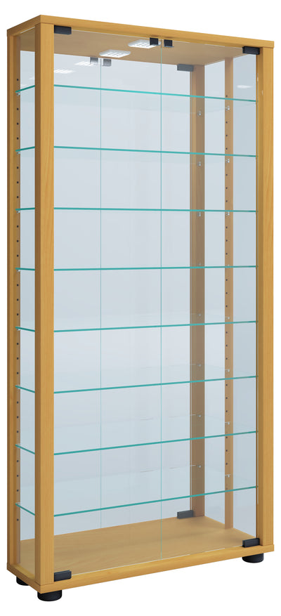 Gulv Vitrineskab "Lumo Maxi" Med Spejl | Inkl. Led Lys, 115 x 59 x 18 cm, farve: bøg