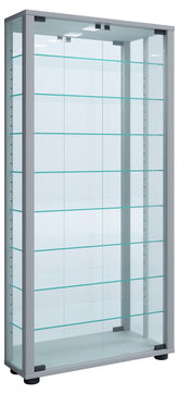 Gulv Vitrineskab "Lumo Maxi" Med Spejl | Inkl. Led Lys, 115 x 59 x 18 cm, grå sølv