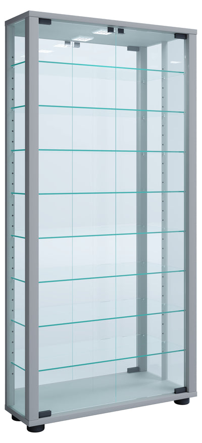 Gulv Vitrineskab "Lumo Maxi" Med Spejl | Inkl. Led Lys, 115 x 59 x 18 cm, grå sølv