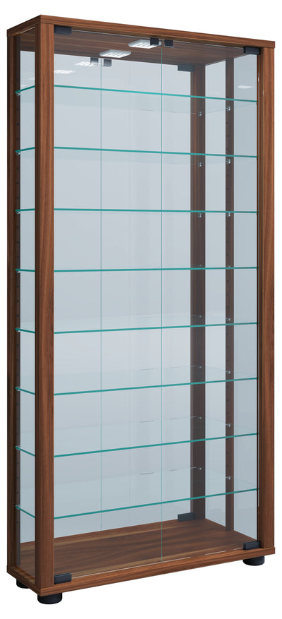 Gulv Vitrineskab "Lumo Maxi" Med Spejl | Inkl. Led Lys, 115 x 59 x 18 cm, farve: valnød brun