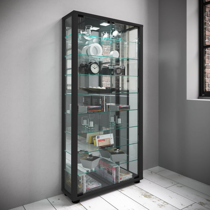 Gulv Vitrineskab "Lumo Maxi" Med Spejl | Inkl. Led Lys, 115 x 59 x 18 cm, sort