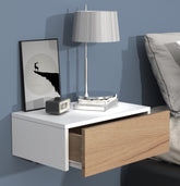 Vægbord / natbord / sengebord, h. 15 x b. 45 x d. 30 cm, naturfarvet og hvid