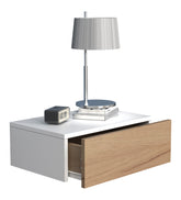 Vægbord / natbord / sengebord, h. 15 x b. 45 x d. 30 cm, naturfarvet og hvid