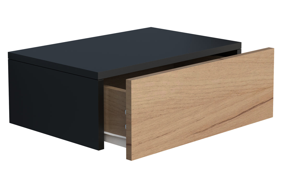 Vægbord / natbord / sengebord, 15x45x30 cm, naturfarvet og sort