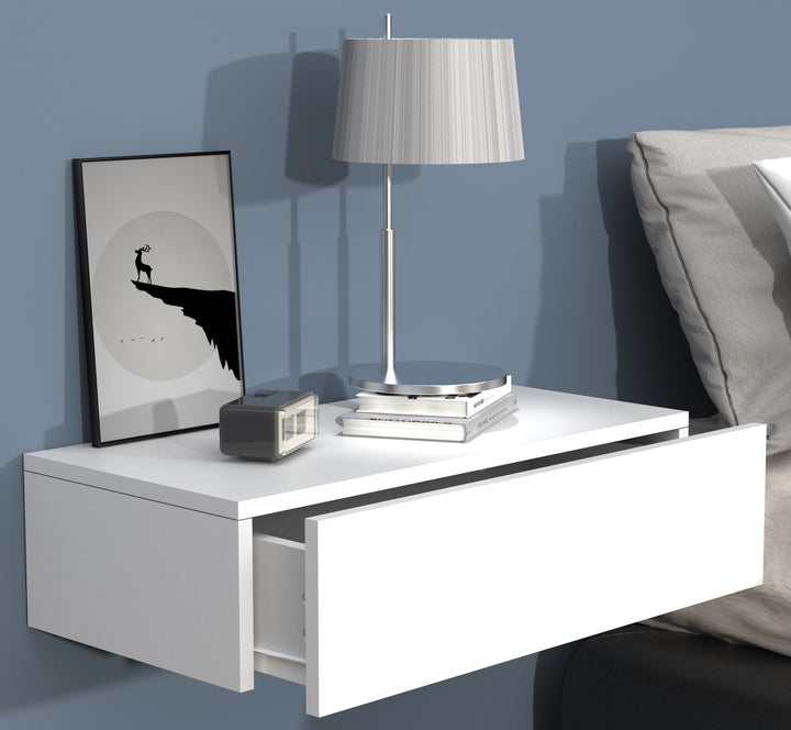 Vægbord/natbord/sengebord, h. 15 x b. 60 x d. 30 cm, hvid