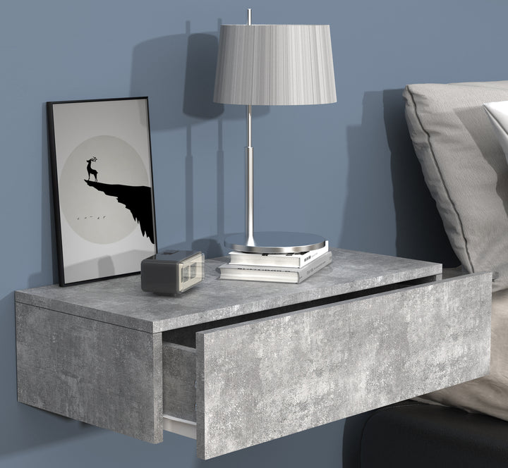 Vægbord / natbord / sengebord, h. 15 x b. 60 x d. 30 cm, betongrå