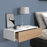 Vægbord/natbord/sengebord, h. 15 x b. 60 x d. 30 cm, naturfarvet med hvide kanter