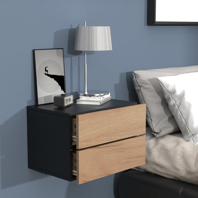 Vægbord / natbord / sengebord, h. 30 x b. 45 x d. 32 cm, naturfarvet og sort