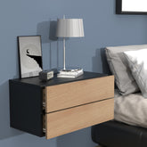 Vægbord / natbord / sengebord, h. 30 x b. 60 x d. 32 cm, naturfarvet og sort